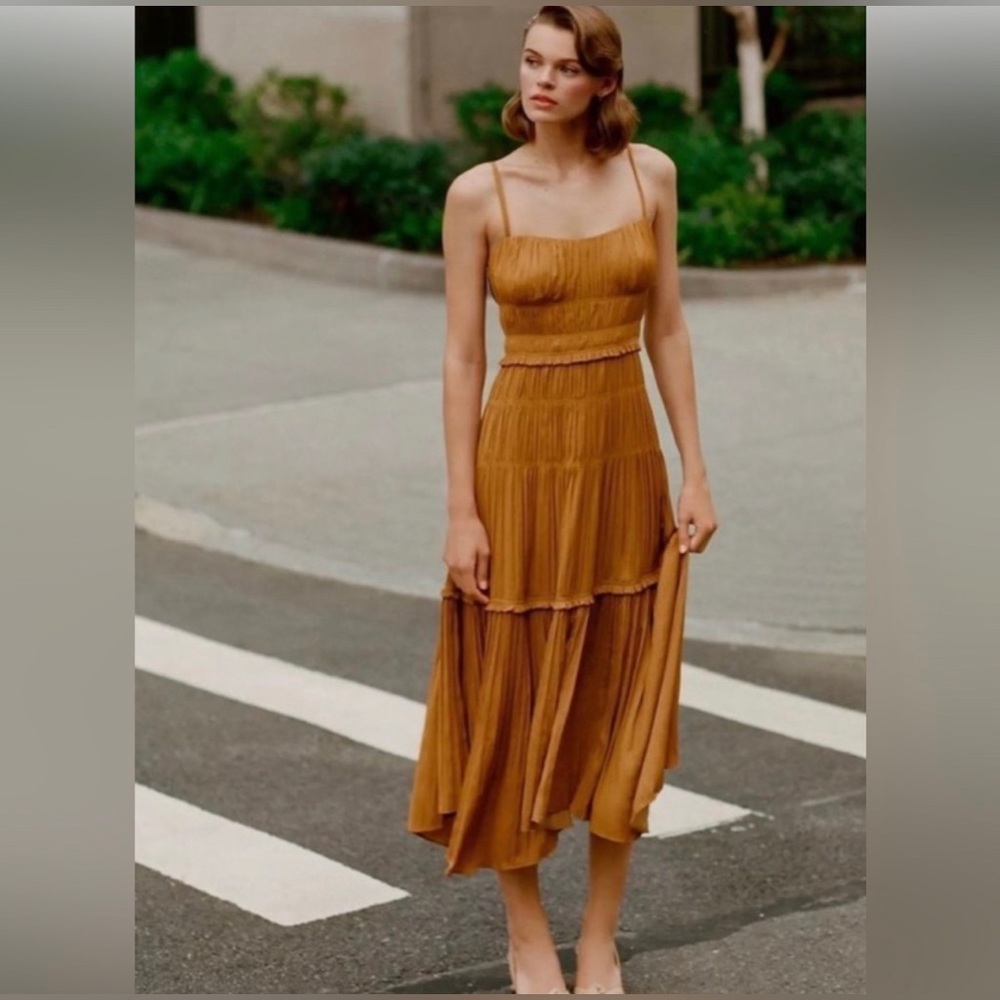 4. NWOT Anthropologie Silk Ruched Midi Slip Dress - Picture 8 of 8